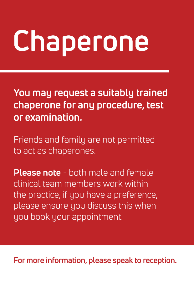 chaperone poster - please speak to reception